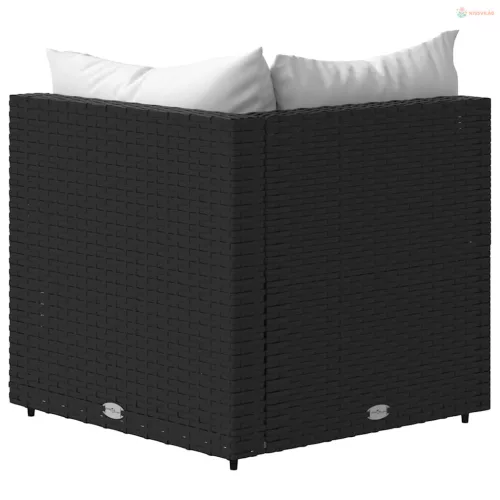 2 db fekete polyrattan kerti sarokkanapé párnákkal