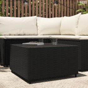   Fekete polyrattan négyzet alakú kerti dohányzóasztal 50x50x30cm