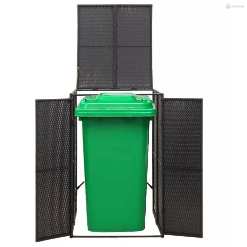 Fekete polyrattan kerekes kukatároló fészer 70 x 80 x 117 cm