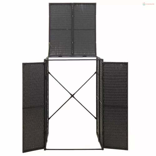 Fekete polyrattan kerekes kukatároló fészer 70 x 80 x 117 cm