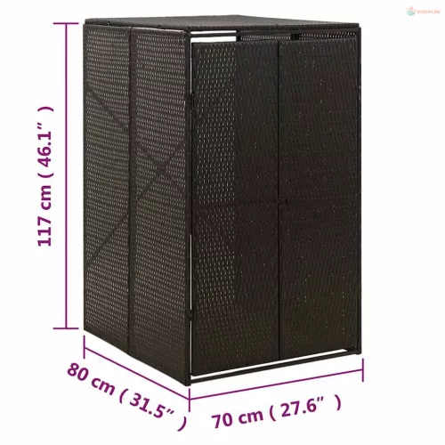 Fekete polyrattan kerekes kukatároló fészer 70 x 80 x 117 cm