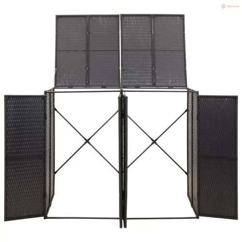 Fekete polyrattan dupla kerekeskuka tárolófészer 140x80x117 cm