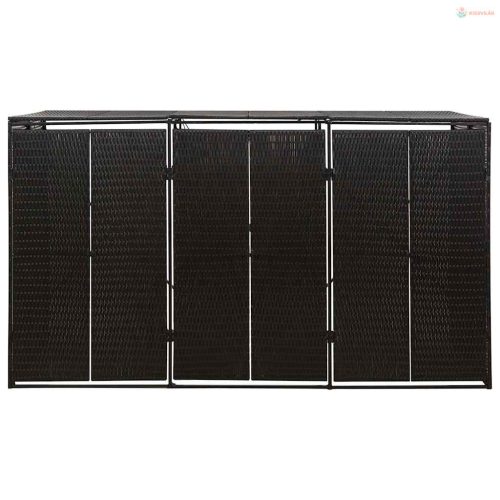 Fekete polyrattan hármas kerekeskuka tárolófészer 207x80x117 cm