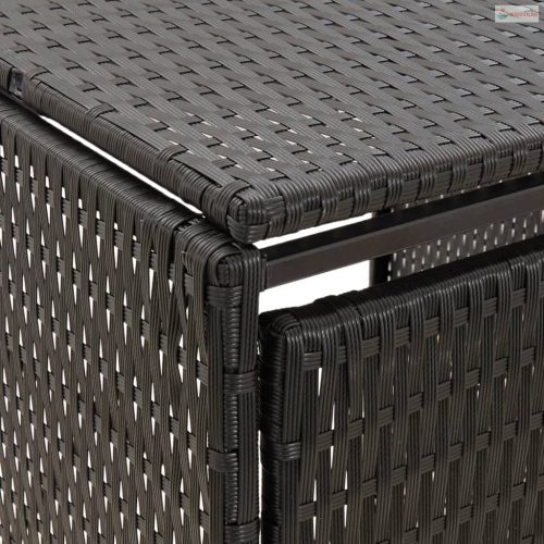Fekete polyrattan hármas kerekeskuka tárolófészer 207x80x117 cm