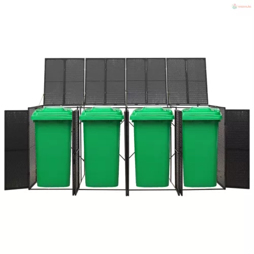 Fekete polyrattan négyes kerekeskuka tárolófészer 274x80x117 cm