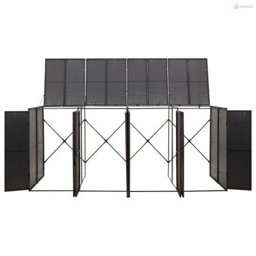 Fekete polyrattan négyes kerekeskuka tárolófészer 274x80x117 cm