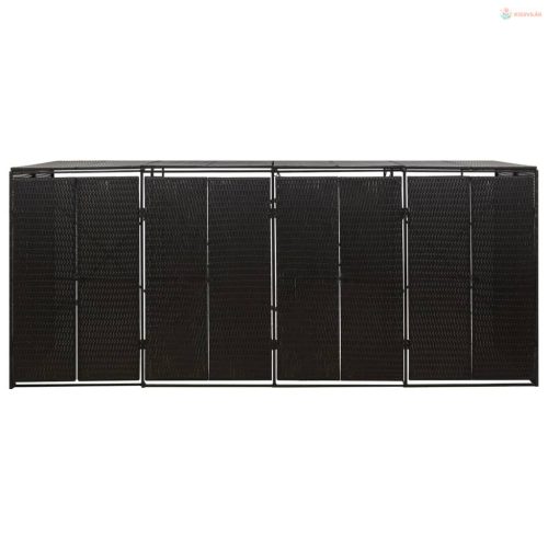 Fekete polyrattan négyes kerekeskuka tárolófészer 274x80x117 cm