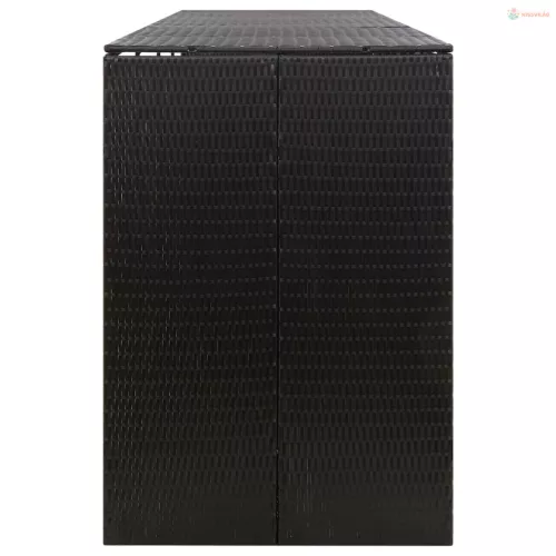 Fekete polyrattan négyes kerekeskuka tárolófészer 274x80x117 cm