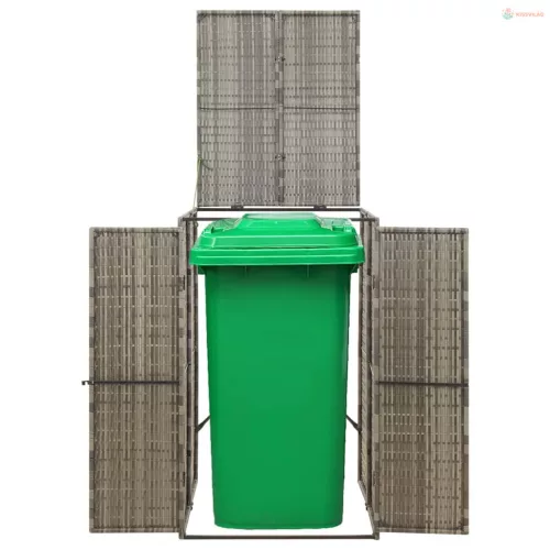 Szürke polyrattan kerekes kukatároló fészer 70 x 80 x 117 cm