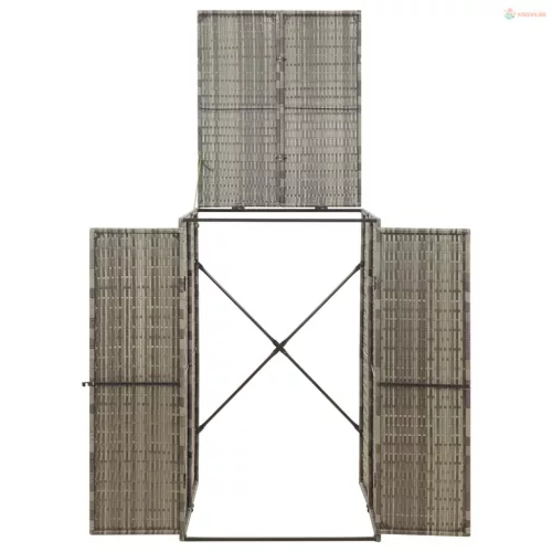 Szürke polyrattan kerekes kukatároló fészer 70 x 80 x 117 cm