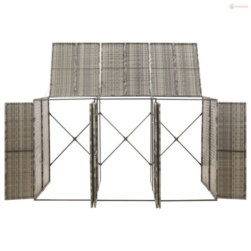 Szürke polyrattan hármas kerekeskuka tárolófészer 207x80x117 cm