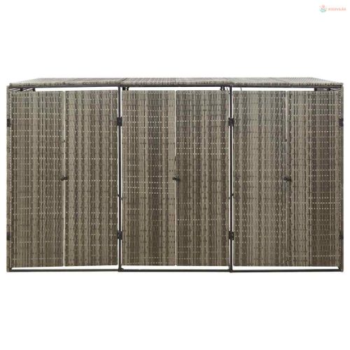 Szürke polyrattan hármas kerekeskuka tárolófészer 207x80x117 cm