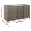 Szürke polyrattan hármas kerekeskuka tárolófészer 207x80x117 cm
