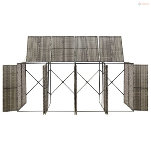 Szürke polyrattan négyes kerekeskuka tárolófészer 274x80x117 cm