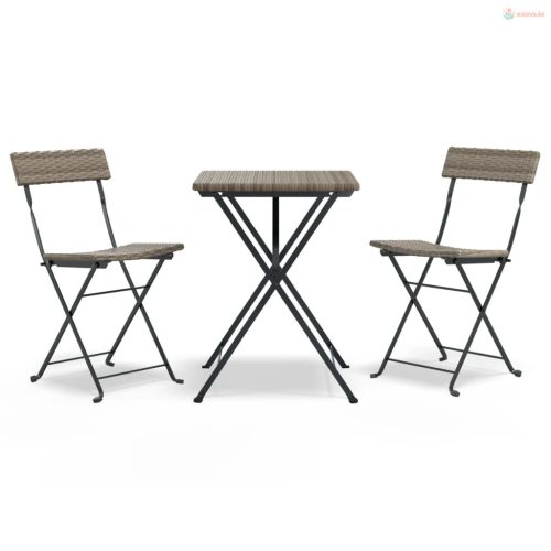 3 részes szürke összecsukható polyrattan bisztrószett