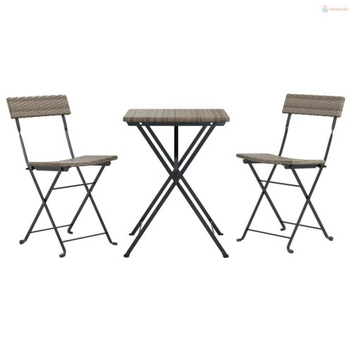 3 részes szürke összecsukható polyrattan bisztrószett