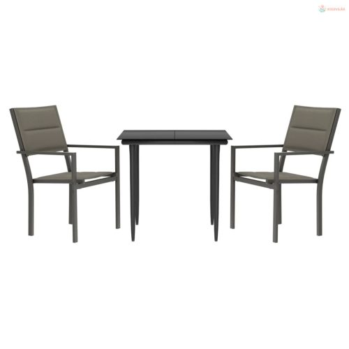 3 részes fekete acél és textilén kerti étkezőgarnitúra