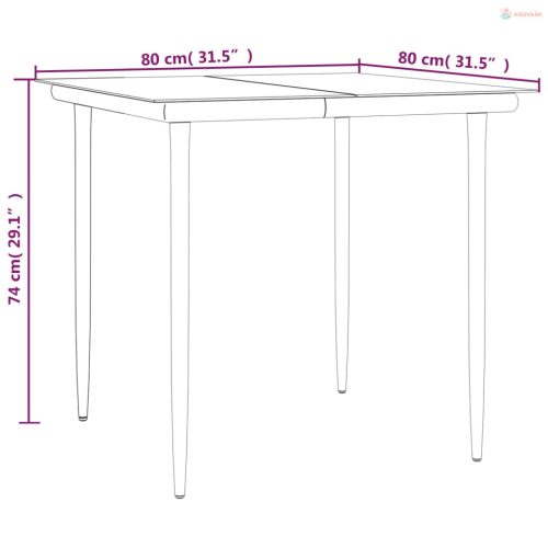 3 részes fekete acél és textilén kerti étkezőgarnitúra