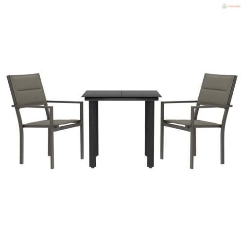 3 részes fekete acél és textilén kerti étkezőgarnitúra