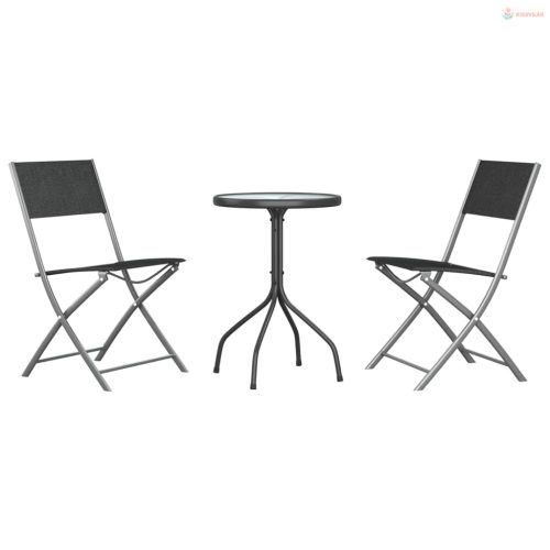 3 részes fekete acél kerti étkezőgarnitúra