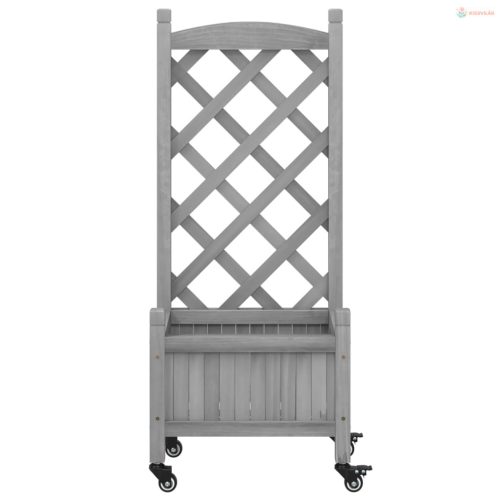 Szürke tömör fenyőfa rácsos virágláda kerekekkel