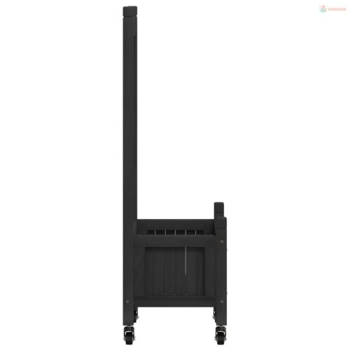 Fekete tömör fenyőfa rácsos virágláda kerekekkel