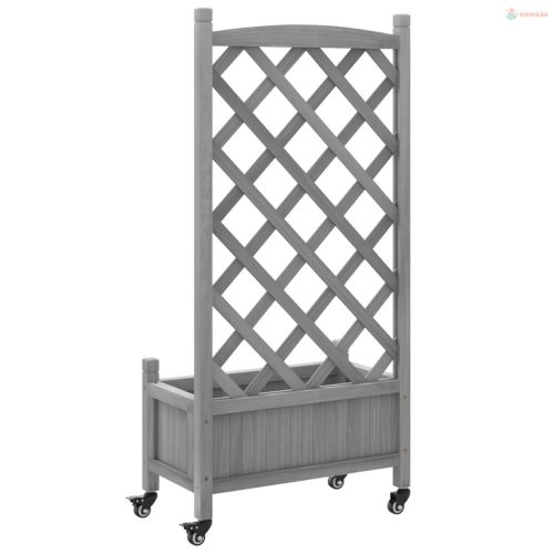 Szürke tömör fenyőfa rácsos virágláda kerekekkel