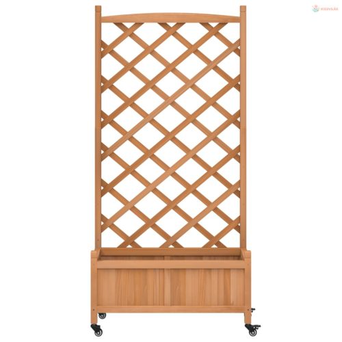 Barna tömör fenyőfa rácsos virágláda kerekekkel