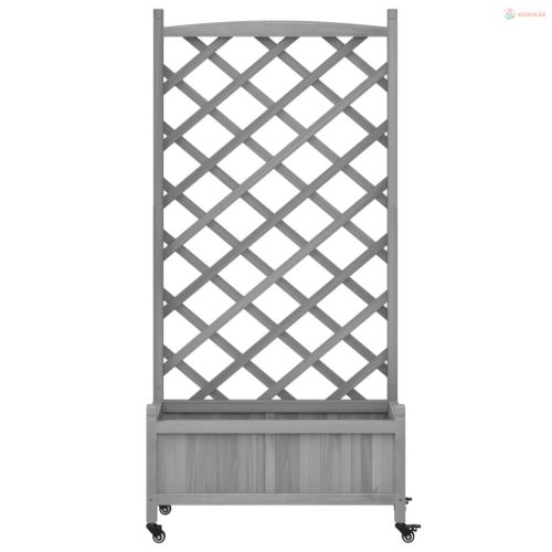 Szürke tömör fenyőfa rácsos virágláda kerekekkel