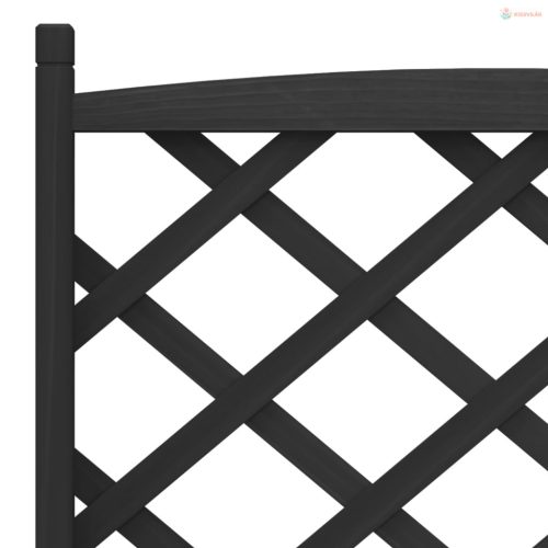 Fekete tömör fenyőfa rácsos virágláda kerekekkel