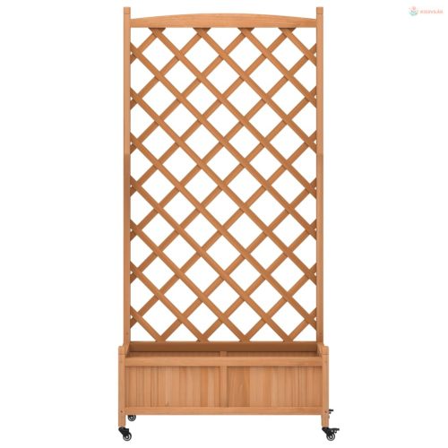 Barna tömör fenyőfa rácsos virágláda kerekekkel