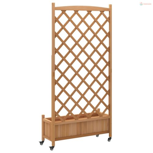 Barna tömör fenyőfa rácsos virágláda kerekekkel