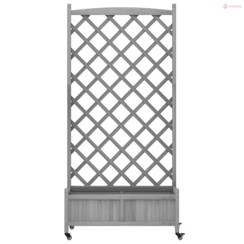 Szürke tömör fenyőfa rácsos virágláda kerekekkel