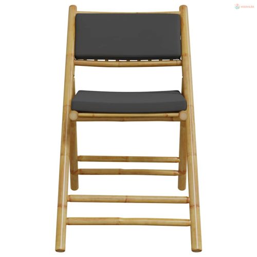 4 db bambusz összecsukható bisztrószék sötétszürke párnával