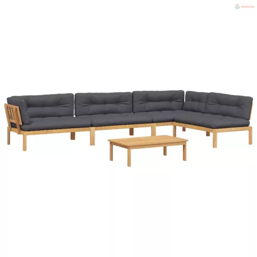 5 részes tömör akácfa kerti raklap ülőgarnitúra párnával