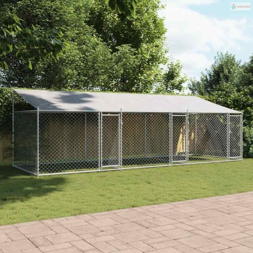 Szürke horganyzott acél kutyaketrec tetővel és ajtókkal 6x2x2 m