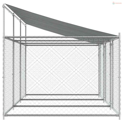 Szürke horganyzott acél kutyaketrec tetővel és ajtókkal 6x2x2 m