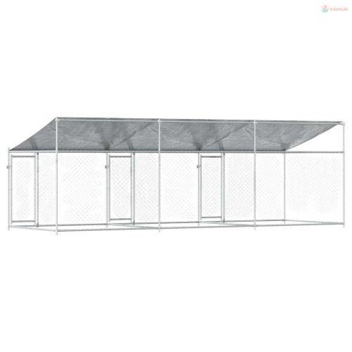 Szürke horganyzott acél kutyaketrec tetővel és ajtókkal 6x2x2 m