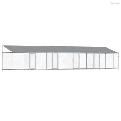 Szürke horganyzott acél kutyaketrec tetővel és ajtókkal 10x2x2m