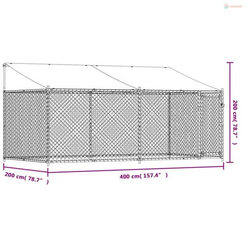 Szürke horganyzott acél kutyaketrec tetővel és ajtóval 4x2x2 m