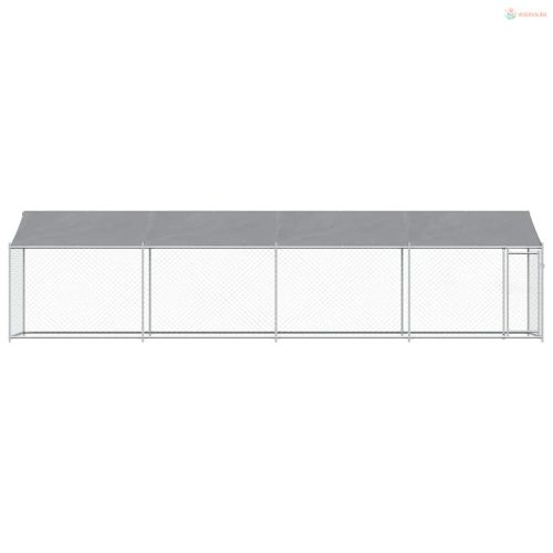 Szürke horganyzott acél kutyaketrec tetővel és ajtóval 8x2x2 m