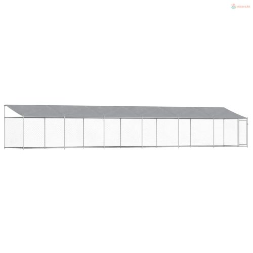 Szürke horganyzott acél kutyaketrec tetővel és ajtóval 12x2x2 m