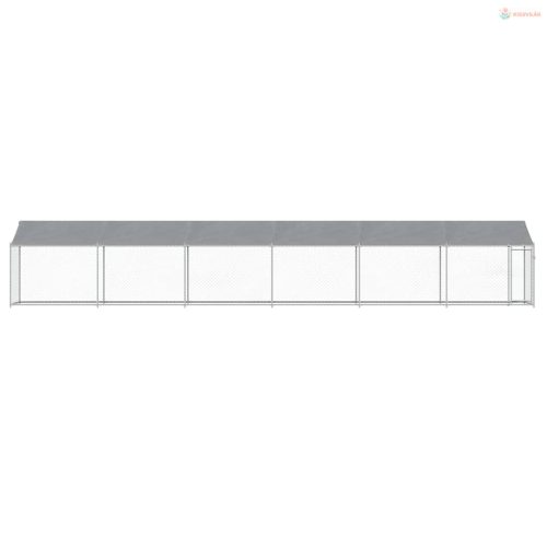 Szürke horganyzott acél kutyaketrec tetővel és ajtóval 12x2x2 m