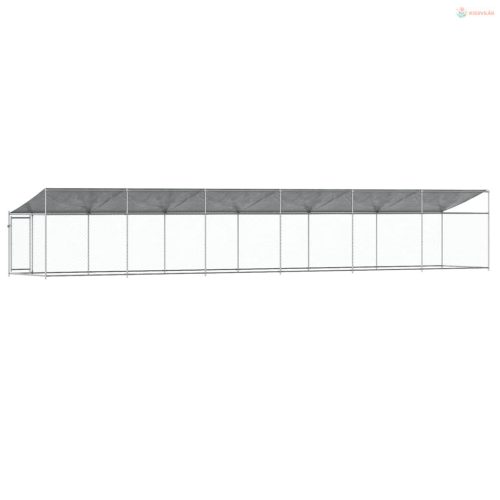 Szürke horganyzott acél kutyaketrec tetővel és ajtóval 12x2x2 m