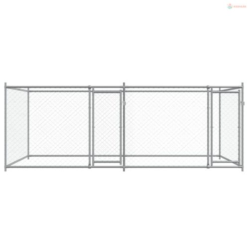 Szürke horganyzott acél kutyaketrec ajtókkal 4 x 2 x 1,5 m