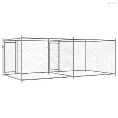Szürke horganyzott acél kutyaketrec ajtókkal 4 x 2 x 1,5 m