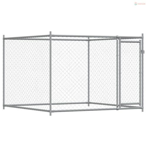 Szürke horganyzott acél kutyaketrec ajtókkal 4 x 2 x 1,5 m