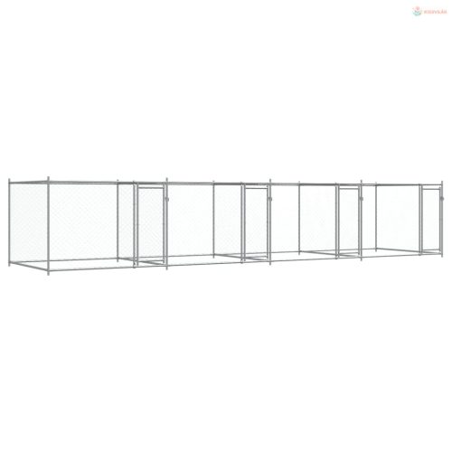 Szürke horganyzott acél kutyaketrec ajtókkal 8 x 2 x 1,5 m