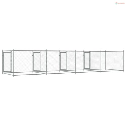 Szürke horganyzott acél kutyaketrec ajtókkal 8 x 2 x 1,5 m