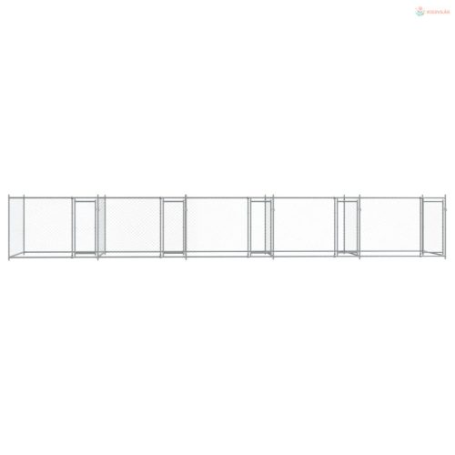 Szürke horganyzott acél kutyaketrec ajtókkal 10 x 2 x 1,5 m